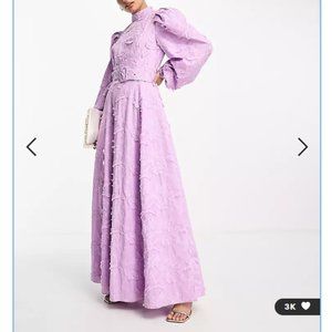 ASOS DESIGN belted maxi skater dress in textured jacquard in lilac